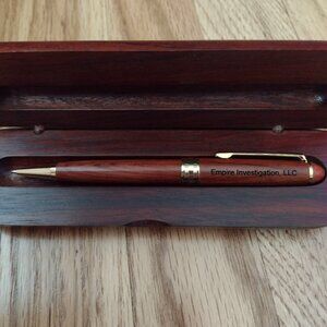 Empire Investigations Pen in carved wood box